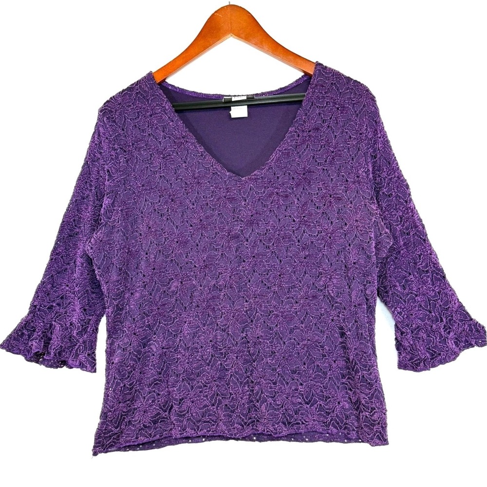 VTG Studio 1940 L Purple Lace Bell Sleeve Top USA Whimsygoth‎ Retro Fairy Witchy